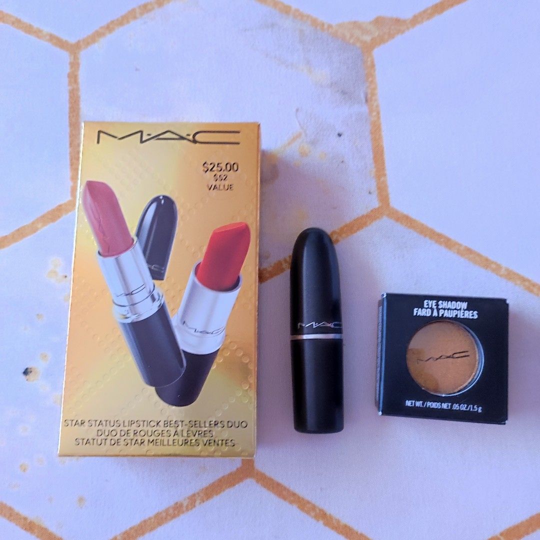 MAC Ruby Woo Lipstick and Amber Lights Frost Eye Shadow (Category: Makeup) located in Bulacan. Submitted by chiruth (Listing ID 1363039659, Image 1). Description: Price for both items.