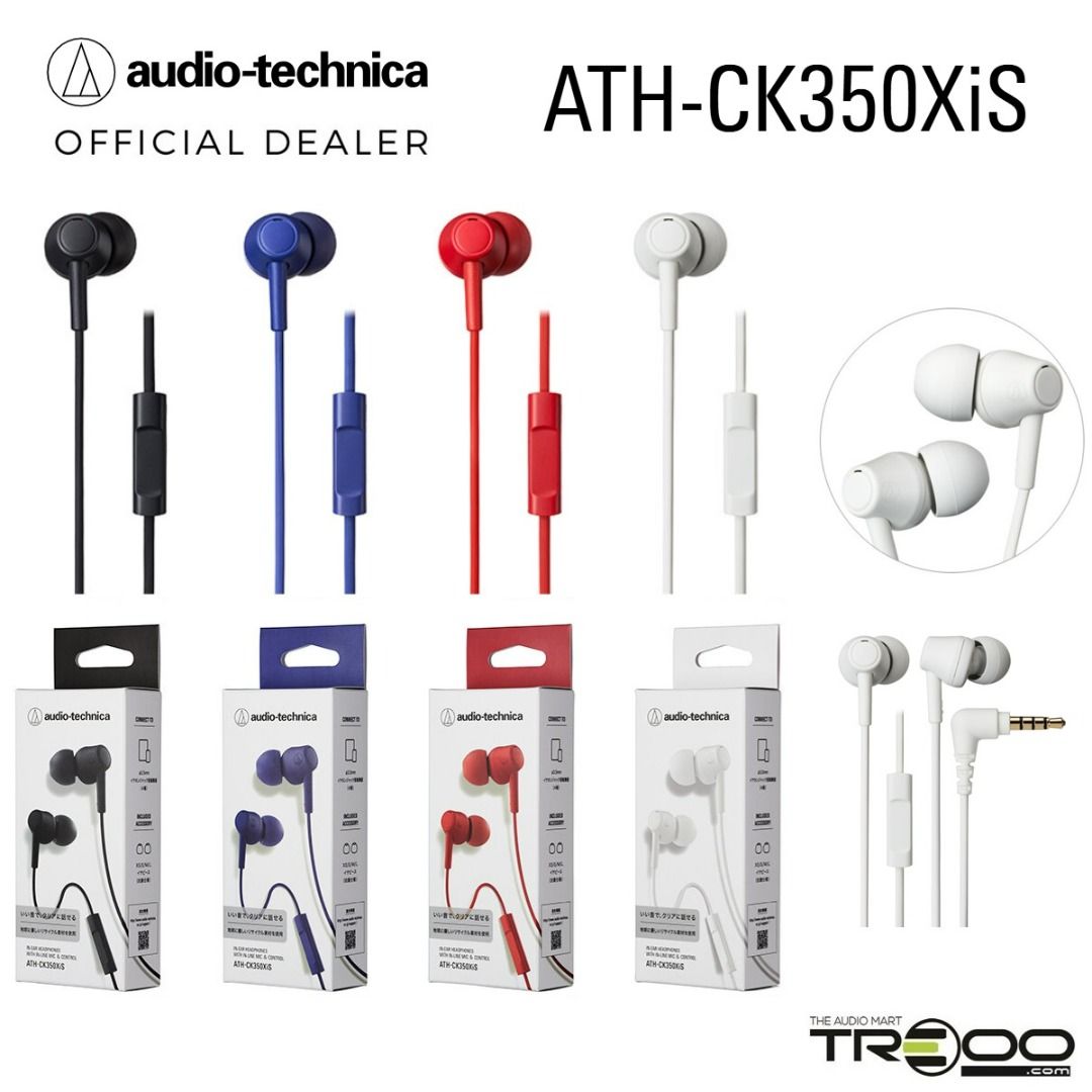 [Official] Audio-Technica ATH-CK350XiS In-Ear Earphone with In-Line Microphone for Calls & Work (Category: Earphones) located in Singapore. Submitted by treoo (Listing ID 1363042120, Image 1). Description: 🔥✨ Promotion valid for a limited time only; while stocks last! ✨🔥 ✅ Clear and powerful sound with 10mm dynamic drivers ✅ In-line microphone and control for calls and music ✅ Comfortable, secure-fit eartips for long listening sessions ✅ Durabl
