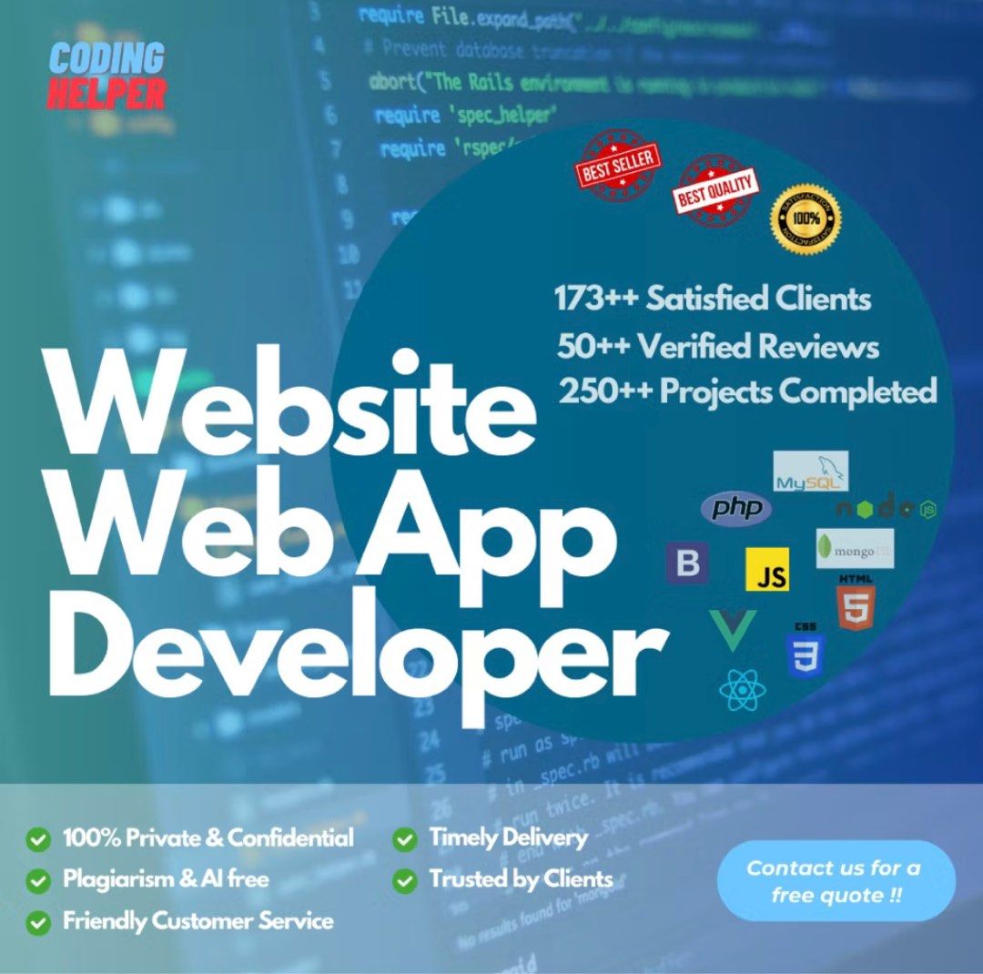 Programming Coding Helper Web Development (Category: Office & Business Technology) located in Cheras. Submitted by funkopoppy (Listing ID 1363136783, Image 1). Description: We mainly do in ✅ PHP ✅ html css ✅ Javascript ✅ Bootstrap ✅ Vue.js ✅ Node.js ✅ Typescript ✅ Express.js ✅ React Native ✅ Python ✅ Java What service we have ✅ fix bugs ✅ develop new features ✅ product enhancement ✅ build web app / website ✅ help on assignment.