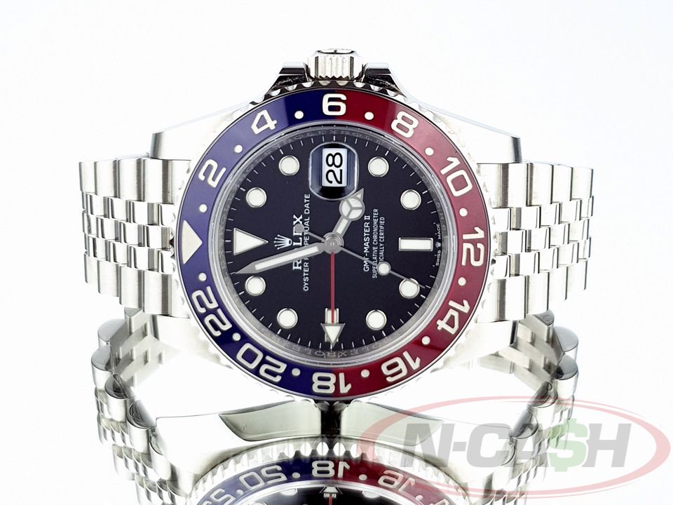 Rolex GMT-Master II Pepsi Jubilee (Category: Luxury Watches) located in Makati City. Submitted by luxury_by_ncash_2 (Listing ID 1363041180, Image 1). Description: N-Cash Pawnshop "Instant Cash for Bags, Watches, Cars, and Electronics" https://www.ncash-pawnshop-philippines.com/ Rolex GMT-Master II Pepsi Jubilee Ref. 126710BLRO 2022 9.8 out of 10. Mint condition Jubilee bracelet Complete retail package PHP 1,318,000 For more details and photos vis