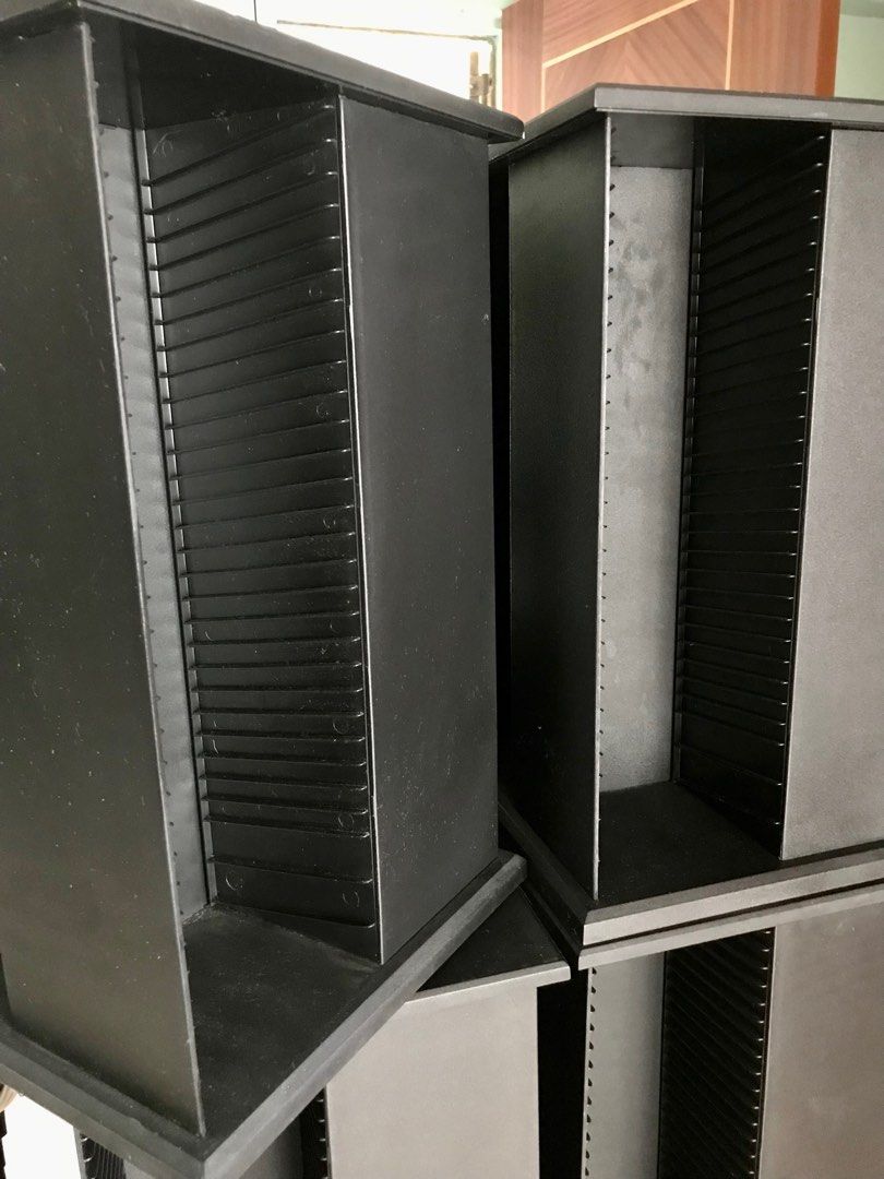Rotatable CD Racks - $40 (Category: Other Audio Equipment) located in Singapore. Submitted by lets_makeadeal (Listing ID 1363081015, Image 2). Description: For sale is a set of four (4) rotatable CD storage rack designed to be stackable to allow free access and yet keep your CDs stored in an organised manner. The CD rack measures 28 x 28 x 45 cm and can hold 120 CDs each. All 4 racks can hold 480 CDs in total. Selling $160 for all the 4 racks. Th
