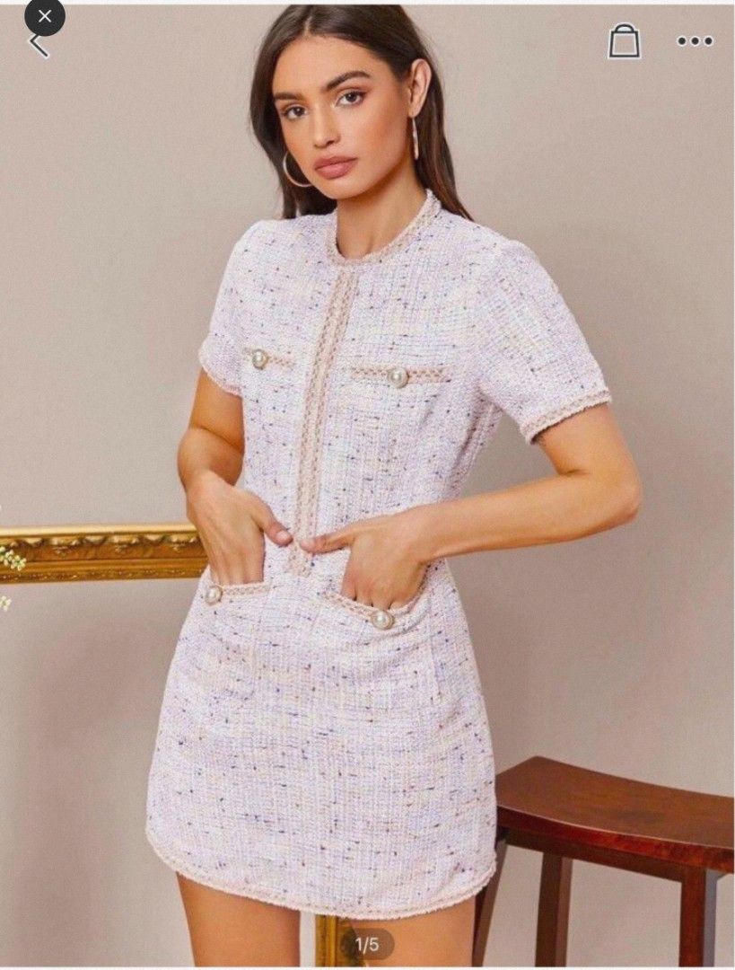 Shein Tweed Dress (Category: Dresses) located in Tanauan. Submitted by decluttering_mythings (Listing ID 1363113159, Image 1). Description: Bust: 32 inches Waist: 27 inches Length: 31 inches Bought this here on carousell as well! Didn't fit me anymore. Excellent condition ❤️.