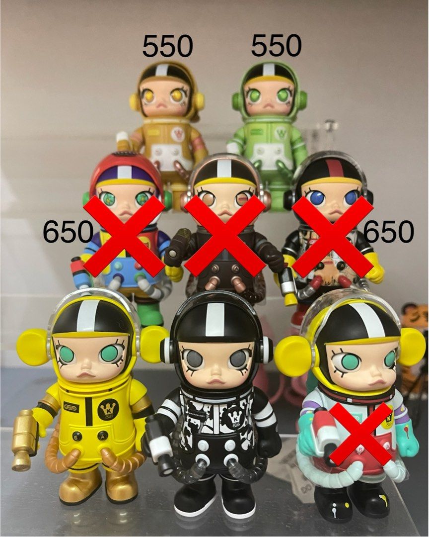 Space Molly V1/V2/V3 (Category: Designer & Blind Box Toys) located in Pasig City. Submitted by kpm2012 (Listing ID 1359976320, Image 1). Description: 600 each unless otherwise priced on photo. Last price already, Carebears can give for 500 each if taking at least 3 figures. Comes with box, foil, card..