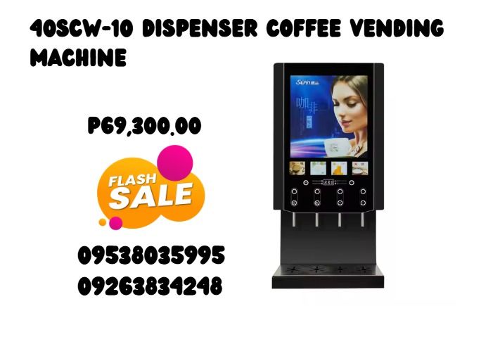 40SCW-10 DISPENSER COFFEE VENDING MACHINE (Category: Coffee Machines & Makers) located in Caloocan City. Submitted by francineja42756 (Listing ID 1363182902, Image 1). Description: "● Body color: business black ● Power source: 220V/50Hz (110V/60Hz) ● Heating power: 1600W Cooling power: 85W ● Setting method: Chinese and English setting adjustment ● Button mode: 10-key smart touch type ● Menu selection: four kinds of ice hot drinks + hot water, ice