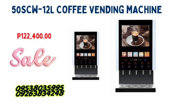 50SCW-12L COFFEE VENDING MACHINE (Category: Coffee Machines & Makers) located in Caloocan City. Submitted by francineja42756 (Listing ID 1363182436, Image 1). Description: "● Body color: business black ● Power source: 220V/50Hz (110V/60Hz) ● Heating power: 1600W Cooling power: 125W ● 15-inch video player (video, music, picture) ● Setting method: Chinese and English setting adjustment ● Button mode: 12-key smart touch type ● Menu selection: five k