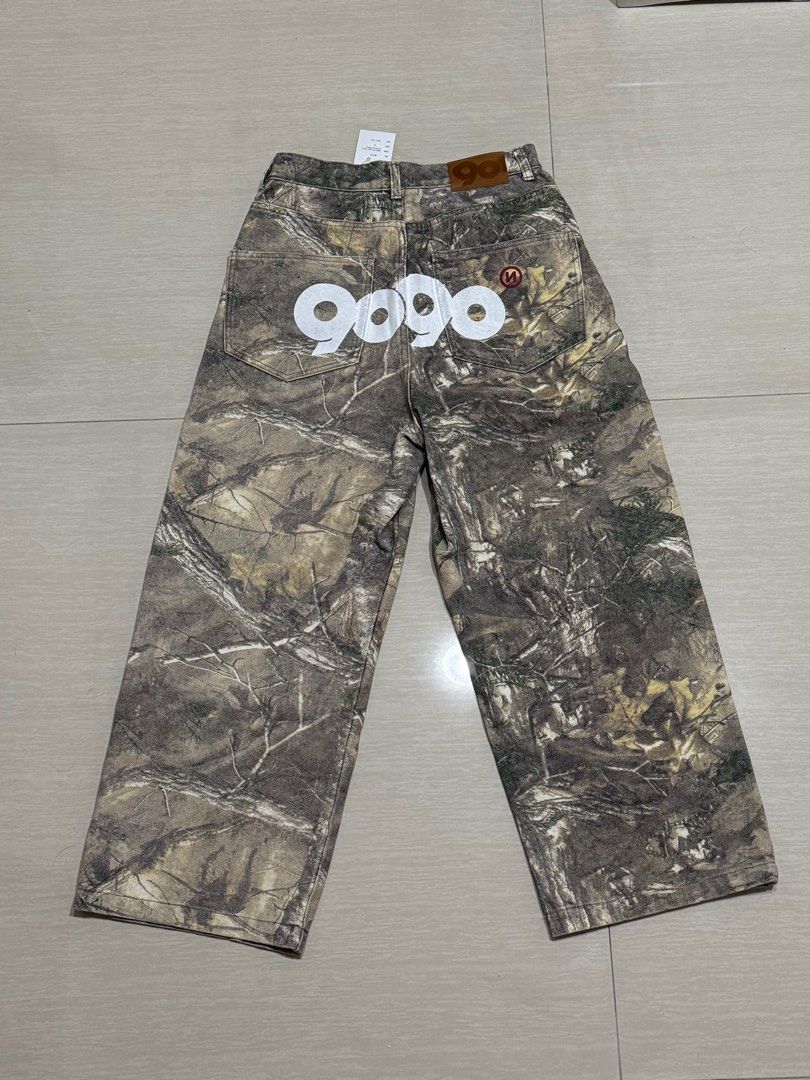 9090 OG Logo Painted Denim Pants 樹枝落葉, 他的時尚, 褲子