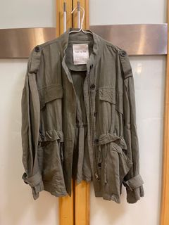 軍綠色型格麻質束腰長外套64205289151618110