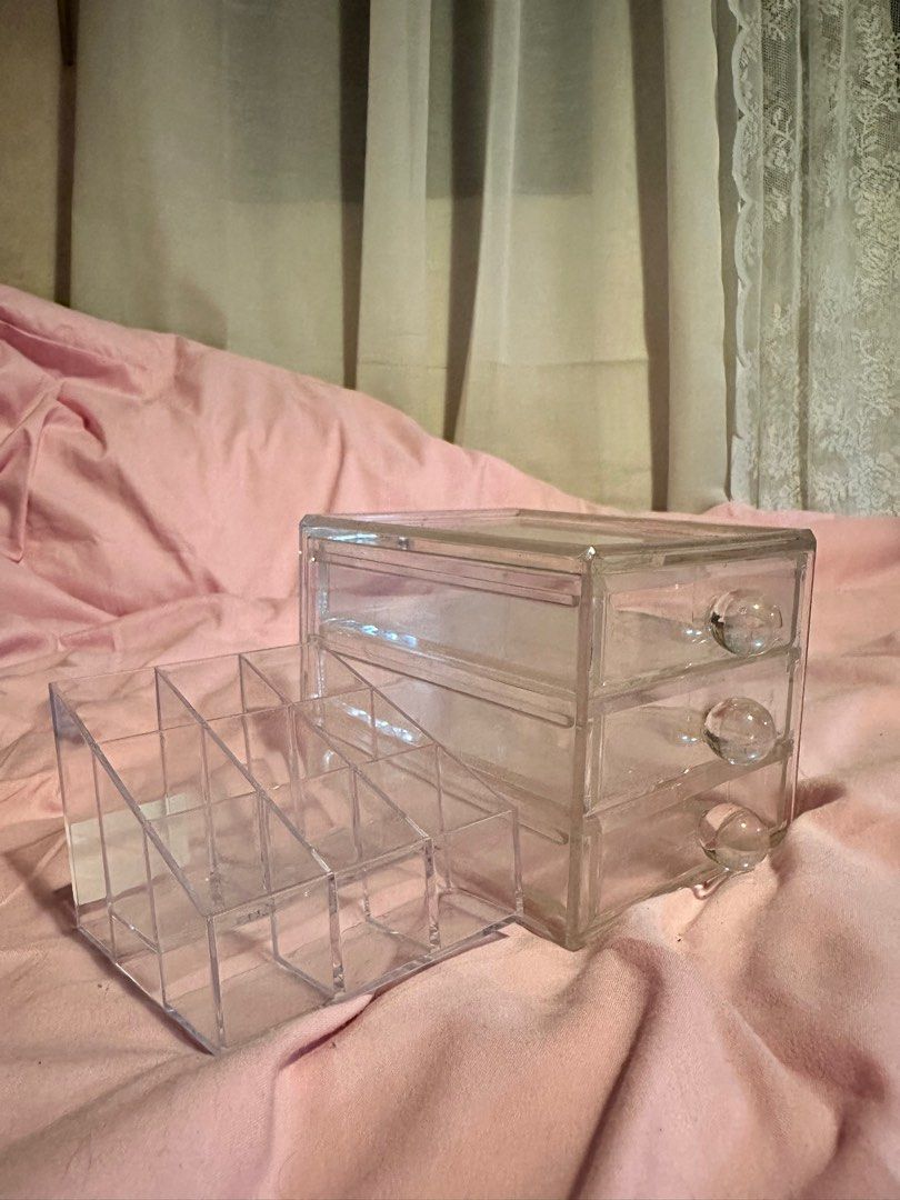 Acrylic Makeup Organizers Set (Category: Storage Boxes & Baskets) located in Cainta. Submitted by thingsfromerika (Listing ID 1363226026, Image 3). Description: Rfs: everything must go. Item condition is as is on photos. Thank you! 💕.
