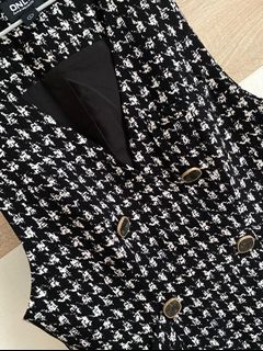 Black and white houndstooth pattern one piece dress 黑白千鳥格背心連身斯文裙64234319566850110