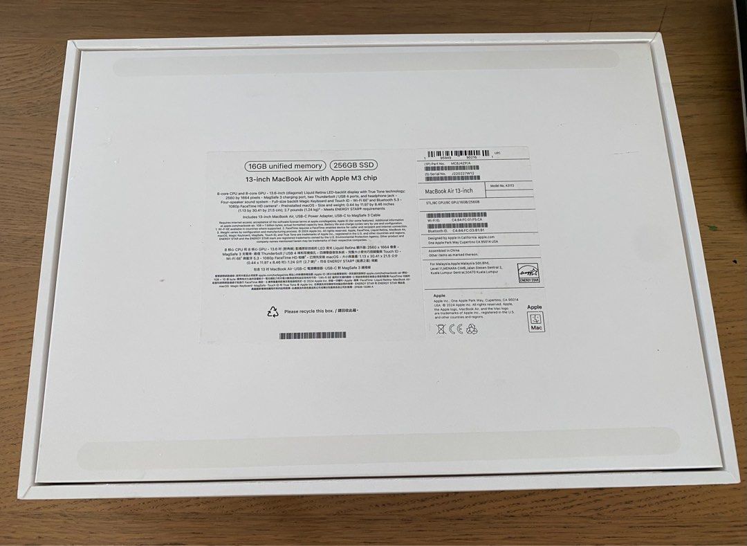 Box for MacBook Air M3 13” (no computer)63221277537923112