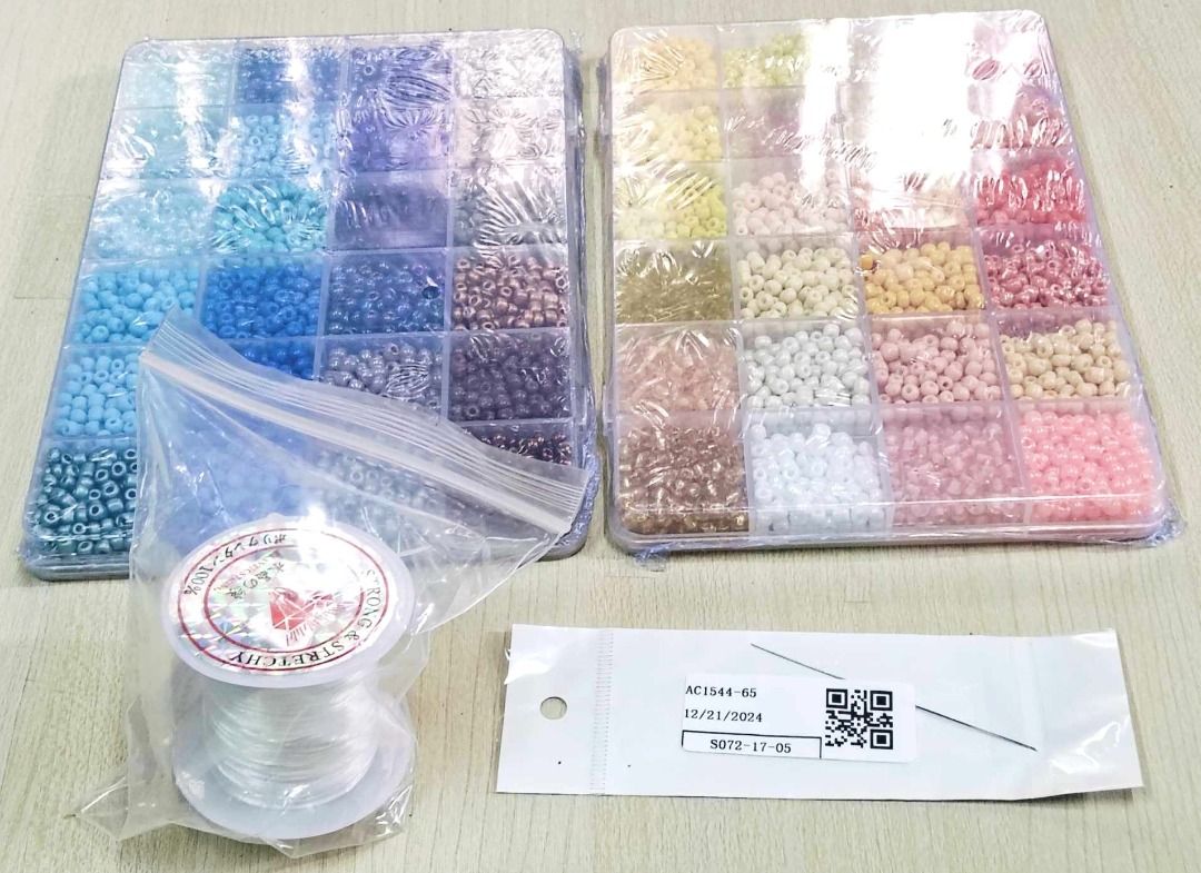 Craft Beads Set A (Category: Craft Supplies & Tools) located in Taguig. Submitted by Bloomscorner1 (Listing ID 1363279290, Image 1). Description: - Set contains almost 5K high quality transparent, frosted beads in a sturdy bead storage container - Bead size: approx. 5mm - also contains elastic string and needle as freebie.