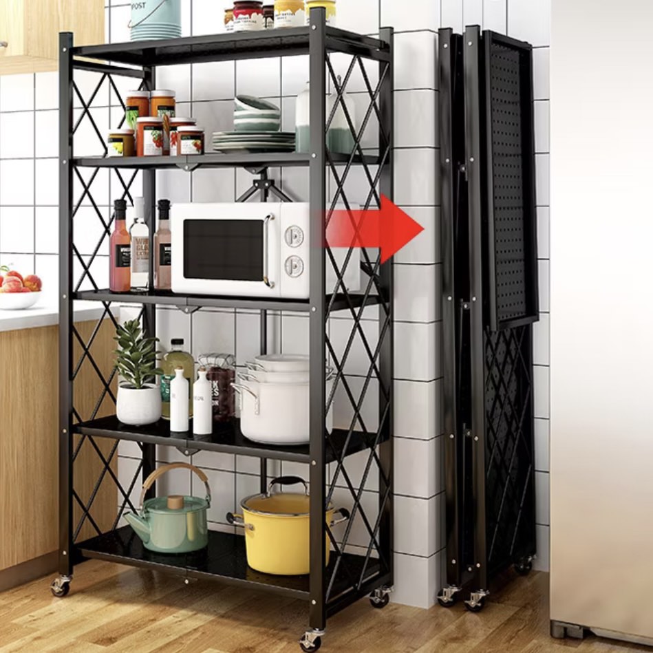 Foldable Rack Shelf Folding Kitchen Shelf | Collapsible Storage Rack | Rolling Utility ...