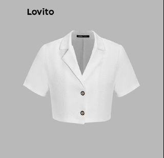 Lovito Women Casual Plain Button Top