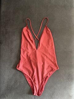 One piece sexy deep-v (shiny terracotta color)