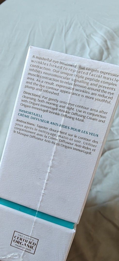 ORIGANI Wrinkle Diffusing Eye Cream 30mL (Category: Face Care) located in Makati City. Submitted by declutterbrandnew (Listing ID 1363236319, Image 3). Description: REPRICED from 6k just make a reasonable offer. decluttering still sealed Dec 2027 expiry Reason for Selling: I still have another opened bottle (the one in the photo) priced online for 14k upto 25k.