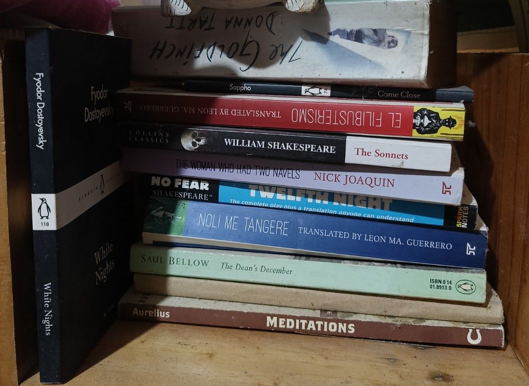 [SALE] Various Books (Classics + others) (Category: Storybooks) located in Naga. Submitted by kotku (Listing ID 1363178055, Image 2). Description: pm for any interested book to buy meditations, sappho, monster, and grandmaster of demonic cultivation vol 1 NOT FOR SALE BOOKS: phantom of the opera - heavily annotated the song of achilles - naulanan 😓 not much annotations crime and punishment - worn down cover, annotated till 2nd part/book edgar al