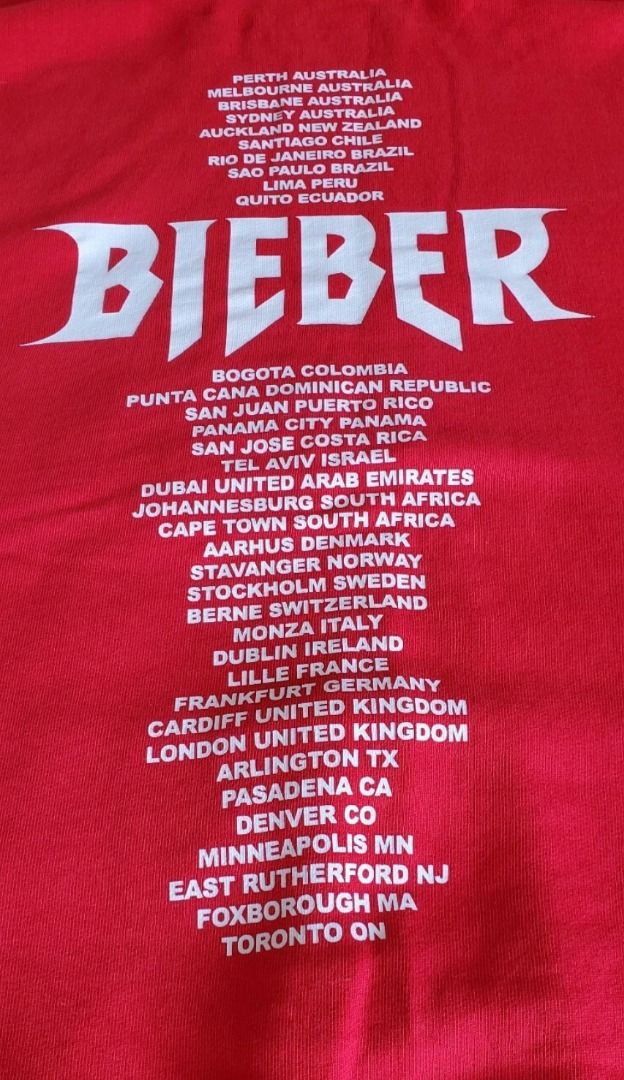 Vintage 2017 Justin Bieber 2017 Purpose Tour Sweatshirt Red (Category: Coats, Jackets and Outerwear) located in Singapore. Submitted by adee.chips (Listing ID 1363337504, Image 3). Description: Authentic as always They dont produce hoodies like these anymore Mailing $2..