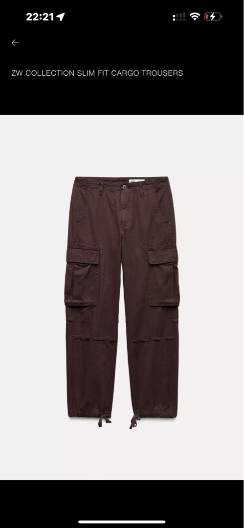Zara slim fit cargo trousers (Category: Jeans) located in Manila. Submitted by belletsy (Listing ID 1363314024, Image 2). Description: Original slim fit cargo trousers brand new with tag size 40.