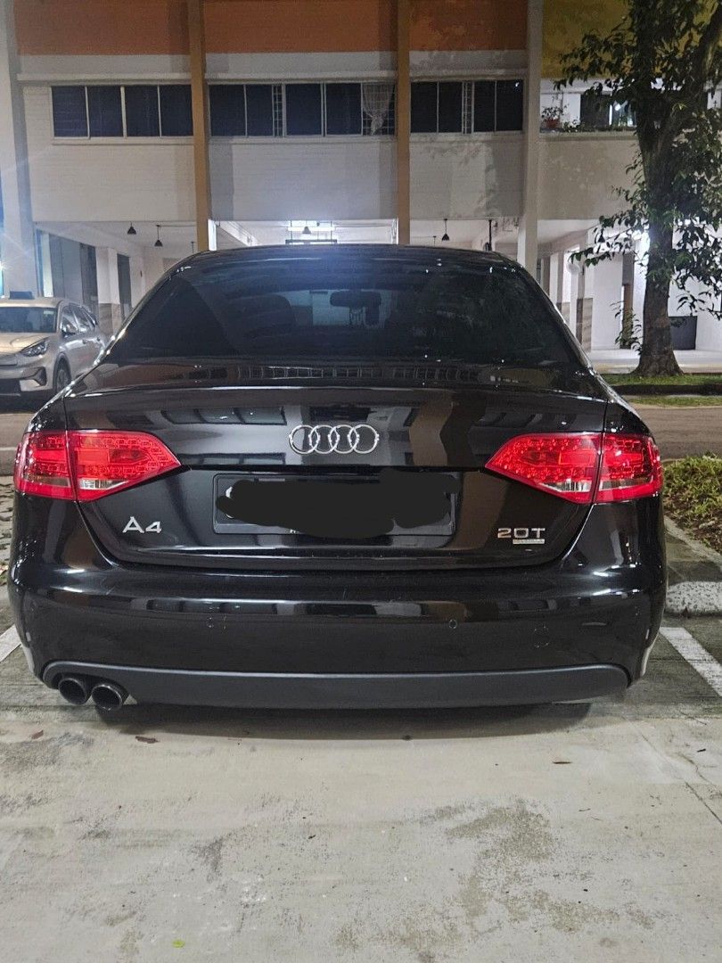 Audi A4 2.0A TFSI Quattro S-Line TFSI Quattro S-Line Auto (Category: Used Cars) located in Singapore. Submitted by babyboycas30372 (Listing ID 1363398058, Image 2). Description: Powerful n responsive 2.0L 4 cylinders 16 valves doc. TFSI turbocharged engine paired with a reliable 7 speed DSG automatic transmission. AWD. All major wear n tear done,upgraded headunit with audi mmi n 360 cam,upgraded sound system, full car ambience lighting, Brembo fr
