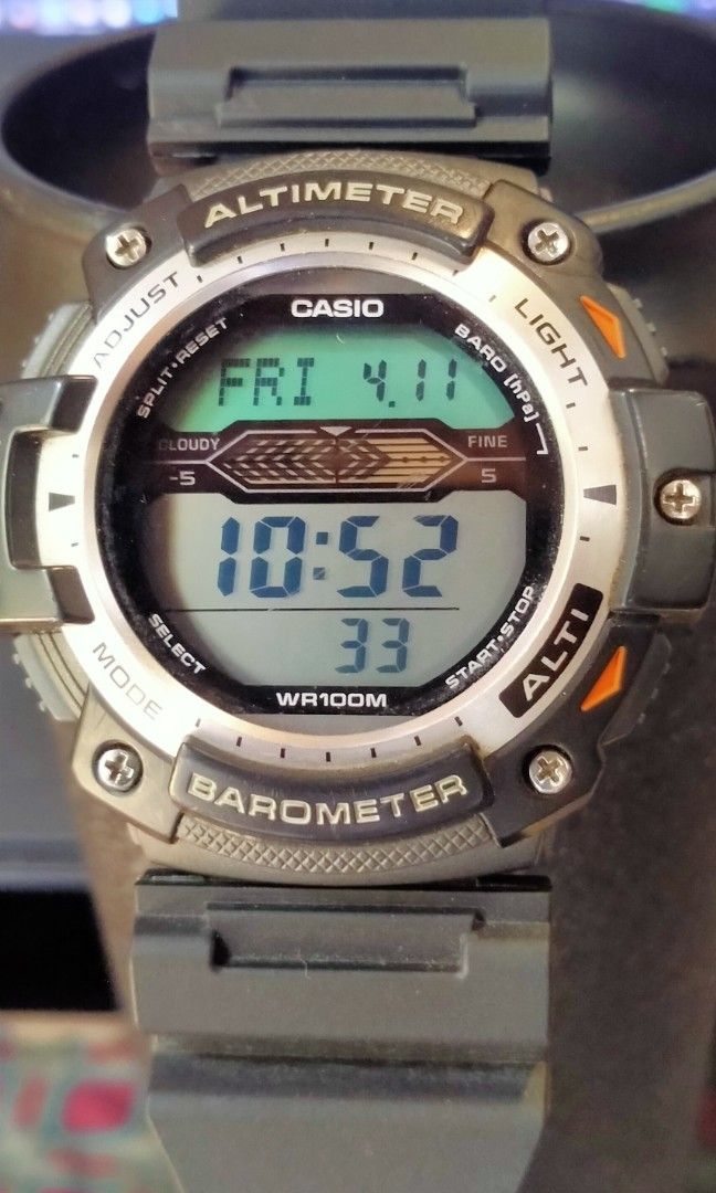 Casio Illuminator SGW-300H-1AV (Category: Men's Watches) located in Calauag. Submitted by pearly.estrella.bjork (Listing ID 1363381563, Image 1). Description: Casio Illuminator SGW-300H-1AV Altimeter and Barometer watch Condition: Used. Excellent condition. No box. With minimal scratch, signs of usage. Color: Dark Gray RFS: Decluttering Location: Santa Maria Calauag, Quezon Luzon Selling for 2399 pesos only Mode of payment: Bank transfer/ Gcash *