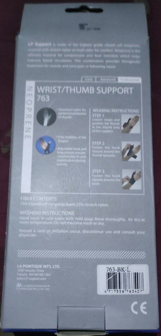 LP Wrist/Thumb Support (Category: Braces, Support & Protection) located in Pasig City. Submitted by noreen024 (Listing ID 1363431538, Image 2). Description: - original price is Php 798.50 - large size - prevents De Quervain's disease - supports weak or injured wrist.