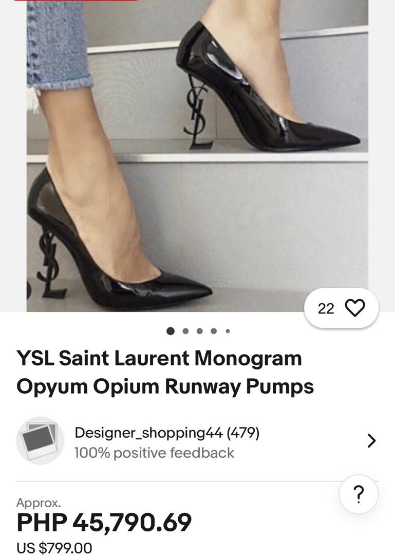 Size US 37 YSL Monogram opium runway pumps (Category: Sneakers & Footwear) located in Paranaque City. Submitted by ltdec (Listing ID 1363368414, Image 2). Description: Clean and ready to use. Minimal scratches. Patent leather.