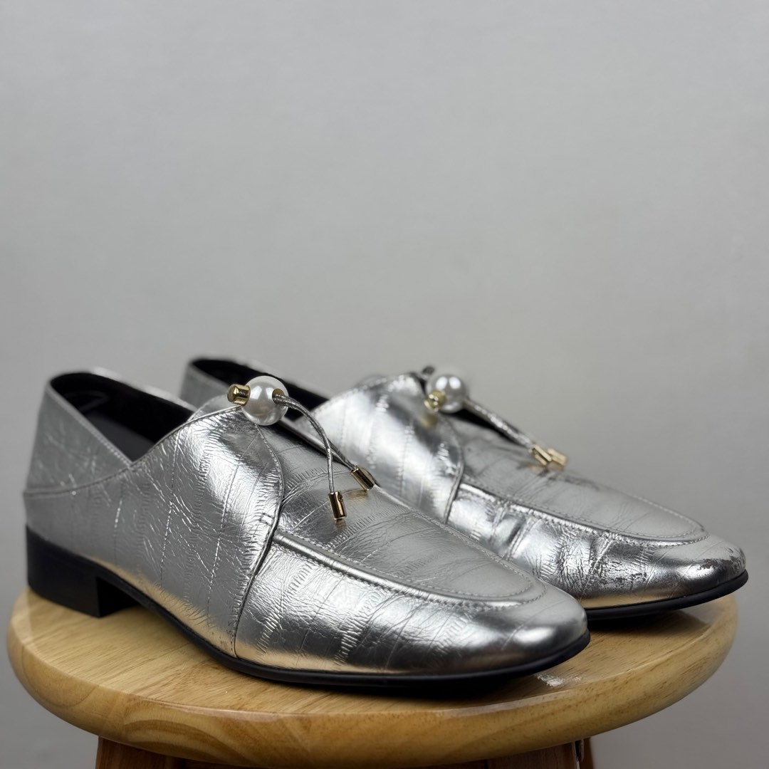 The Row - Metallic Silver Leather Loafers, Women's Fashion, Footwear ...