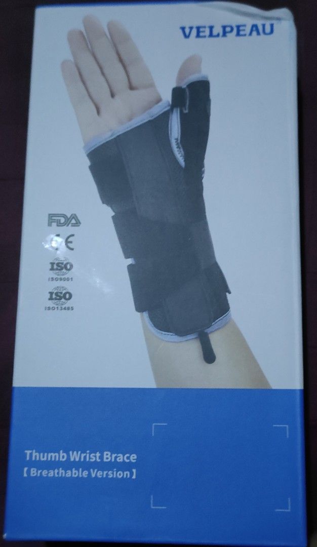 Velpeau Thumb Wrist Brace - Breathable Version (Category: Braces, Support & Protection) located in Pasig City. Submitted by noreen024 (Listing ID 1363416468, Image 1). Description: - used only 2x - good for De Quervain's - supports weak or injured wrist - large size, right wrist.