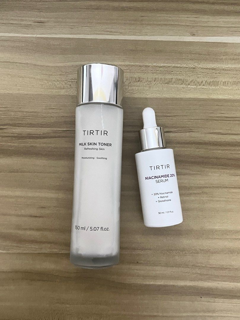 Tirtir Toner and Serum (Category: Face Care) located in Makati City. Submitted by lovecountdown (Listing ID 1363446055, Image 1). Description: - tirtir milk skin toner 150ml & tirtir niacinimide serum 30ml - free shipping if get both - still more than 50% full both bottles - see pics for expiry.