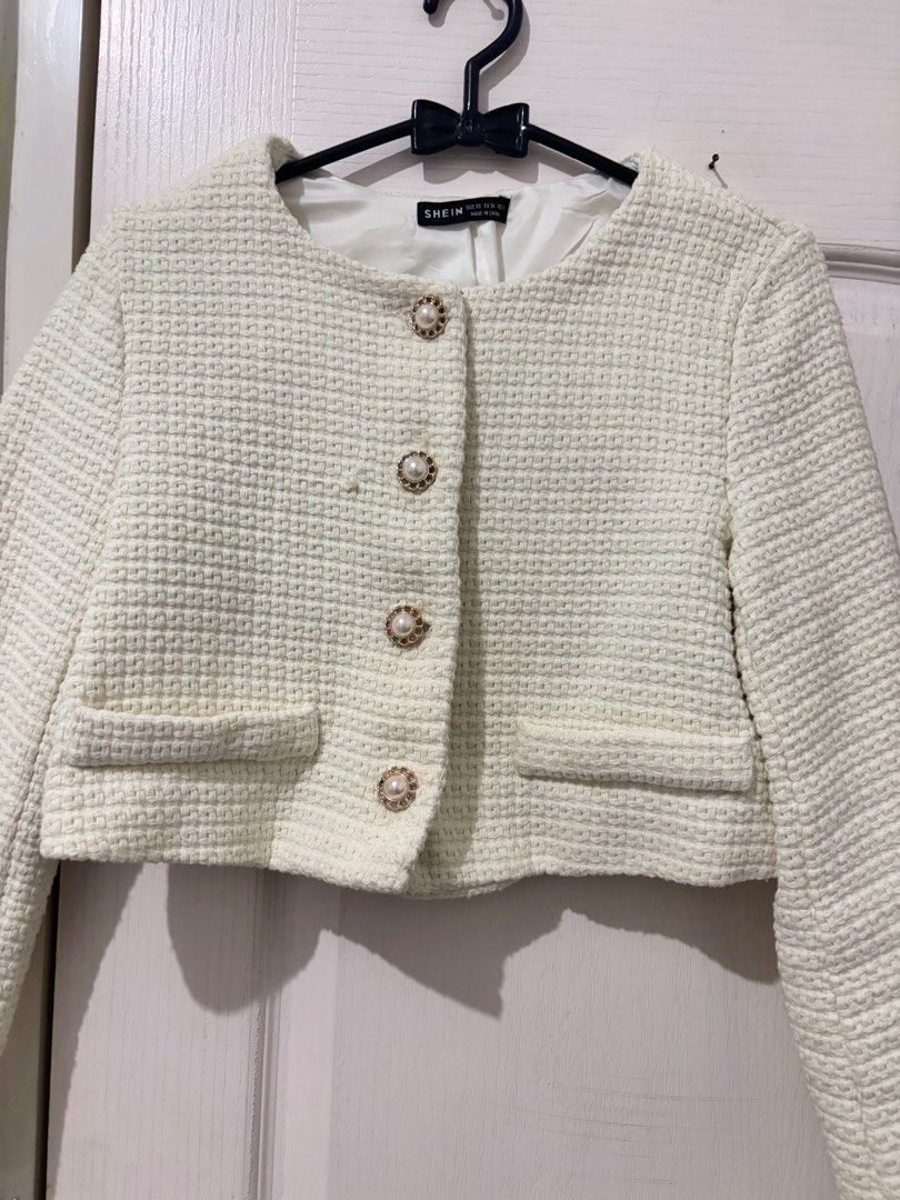 tweed blazer jacket crop shein