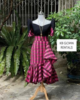 BLACK AND PINK HANDWOVEN INABEL FILIPINIANA TERNO FOR RENT
