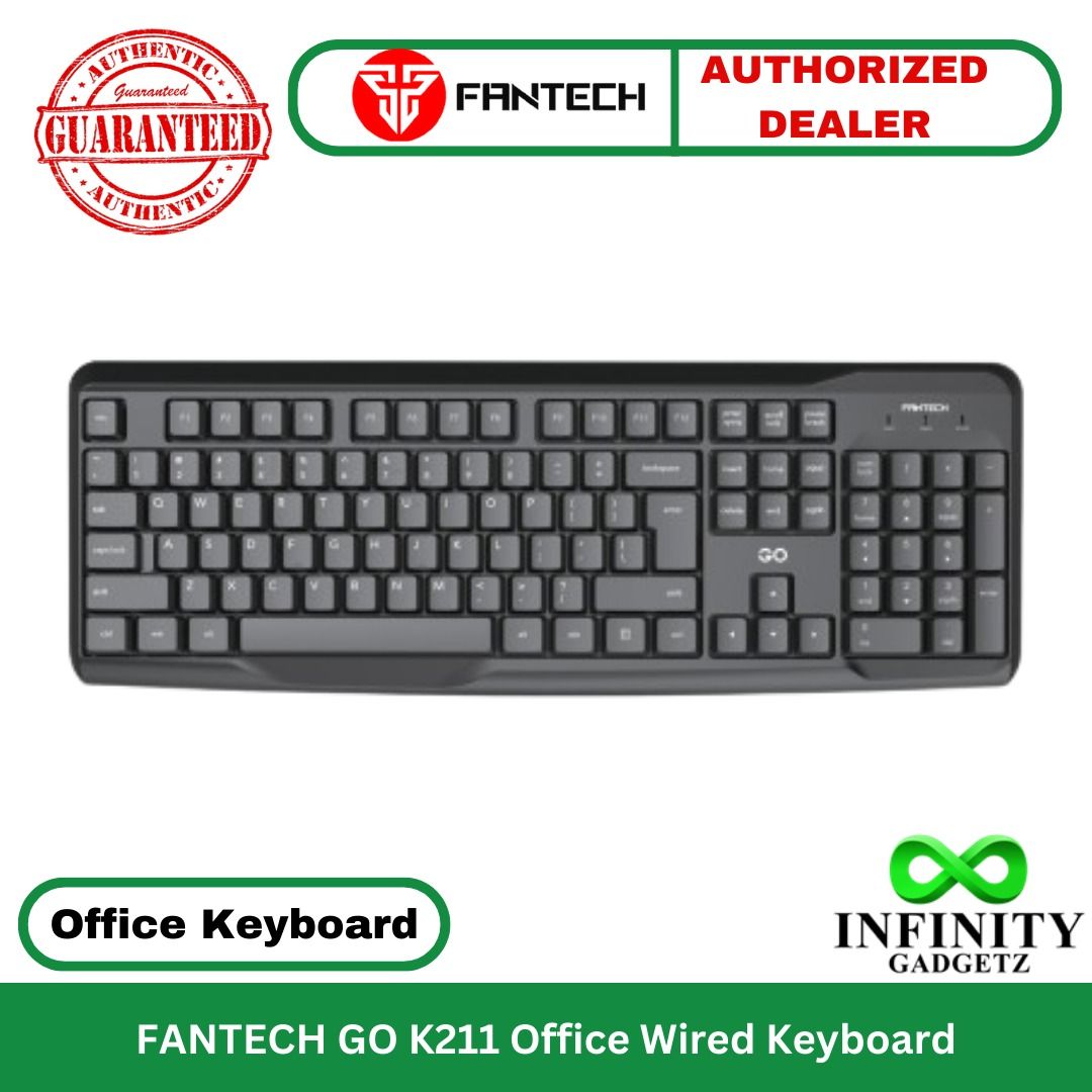 FANTECH GO K211 Office Wired Keyboard (Category: Computer Keyboard) located in Manila. Submitted by infinitygadgetzph (Listing ID 1363577102, Image 1). Description: 🟩Authentic 🟩Authorized Dealer of Fantech 🟩Sealed and Brand New 🟩With 1 Month Warranty (Must keep the complete box/carton for warranty claim) SPECIFICATIONS & FEATURES: Features: 🟩Spill-resistant keyboard design with durable keys and durable height adjustable legs. 🟩Plug and Play