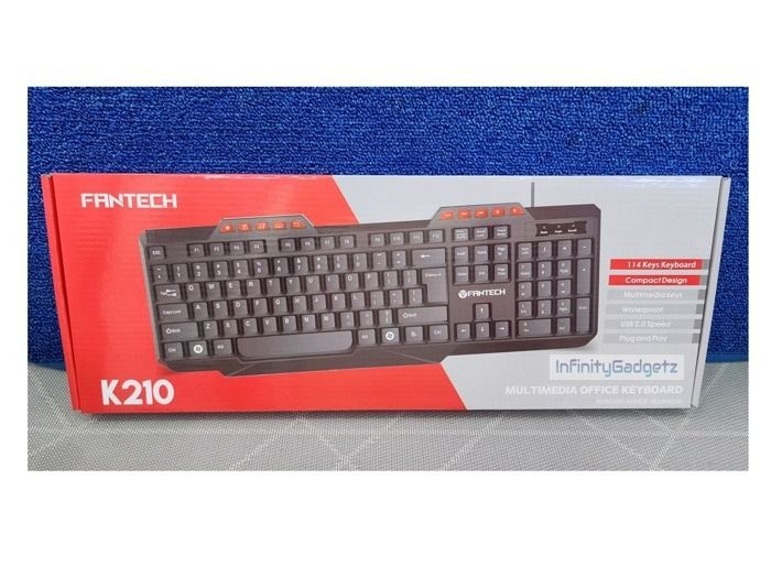 FANTECH K210 Multimedia Office Wired Keyboard (Category: Computer Keyboard) located in Manila. Submitted by infinitygadgetzph (Listing ID 1363565317, Image 2). Description: 🟩Authentic 🟩Authorized Dealer of Fantech 🟩Sealed and Brand New 🟩With 1 Month Warranty (Must keep the complete box/carton for warranty claim) SPECIFICATIONS & FEATURES: 🟩Model: K210 🟩Comfortable to fingers 🟩Quiet Type keys 🟩Strong and Durable 🟩Retail Packing Size: 464 