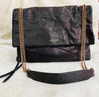 LANVIN  Lambskin Quilted Medium Sugar Flap Shoulder Bag Black