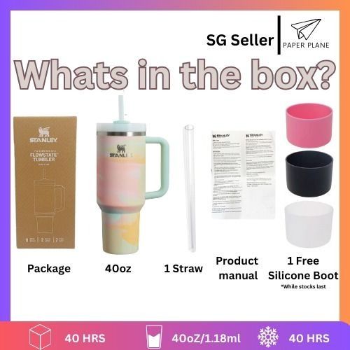 [Last 4!] CLEARANCE Authentic Stanley Cup Tumblers warm serene brushstroke 40oz [Free Mailing + Gift] (Category: Water Bottles & Tumblers) located in Singapore. Submitted by paperplaneshop_ (Listing ID 1363694905, Image 3). Description: Buy 2 for a further discount take all 4 for more discount Clearance item: Last sets with free delivery and boot Low ballers for a clearance item will be blocked The item comes with a matching hot pink silicon boot