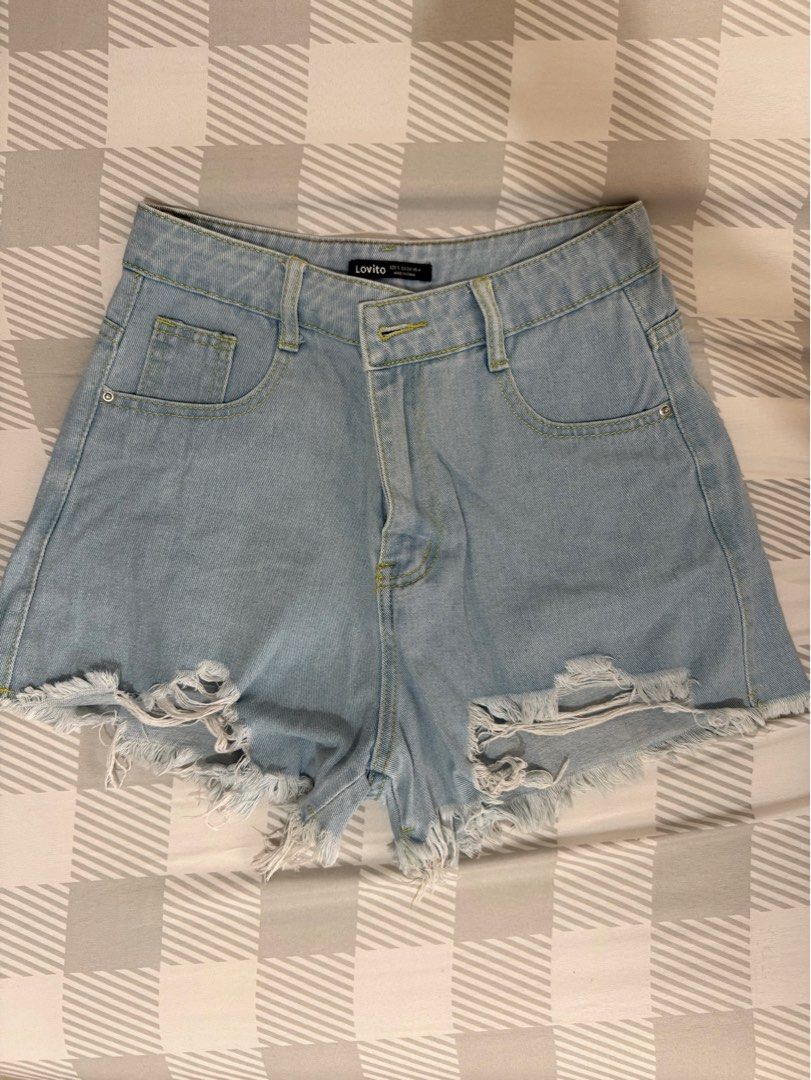 Lovito High Waist Denim Short (Category: Shorts) located in Manila. Submitted by swift.thrift (Listing ID 1363561531, Image 1). Description: Lovito High Waist Denim Short in small. Maong tattered shorts. Only used twice. .