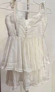 White Chiffon Layered Layers Tiered Dress Mini Tie Ribbon Coquette Birthday Picnic Date Night Casual Dress