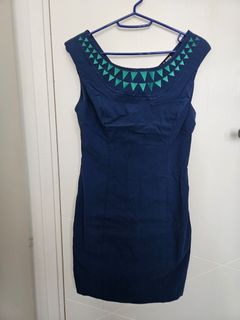 深藍色大領修身連身短裙 包臀裙 pencil skirt64242126152706110