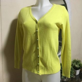 Bright yellow casual knitted knit long sleeved sleeves cardigan top