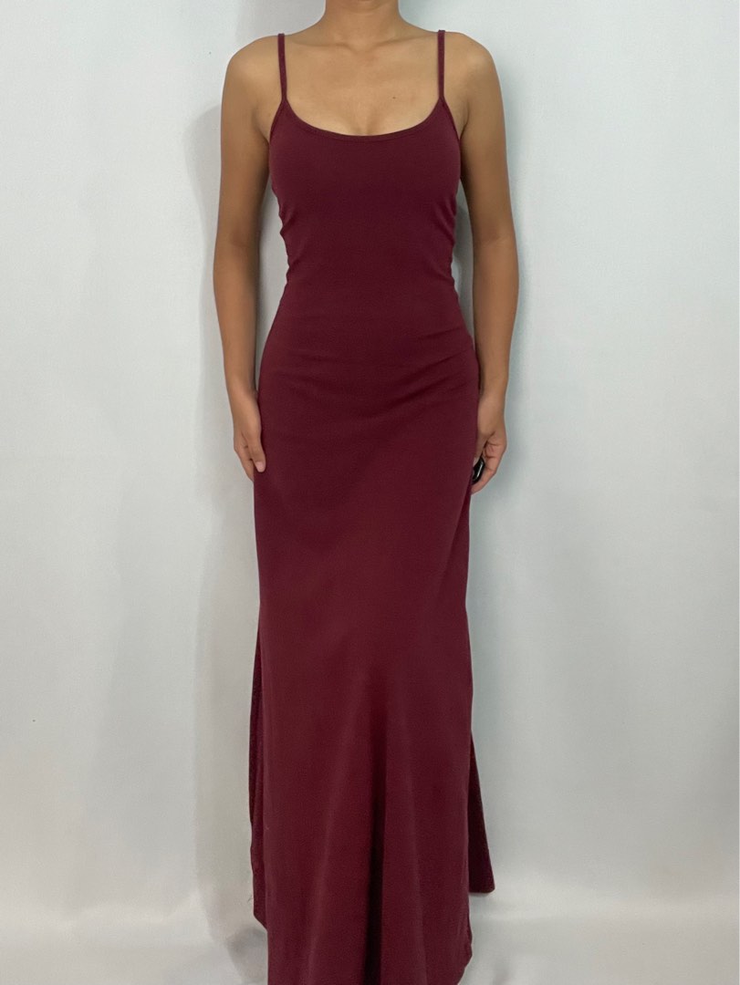 Burgundy A-Line Mesh Dress