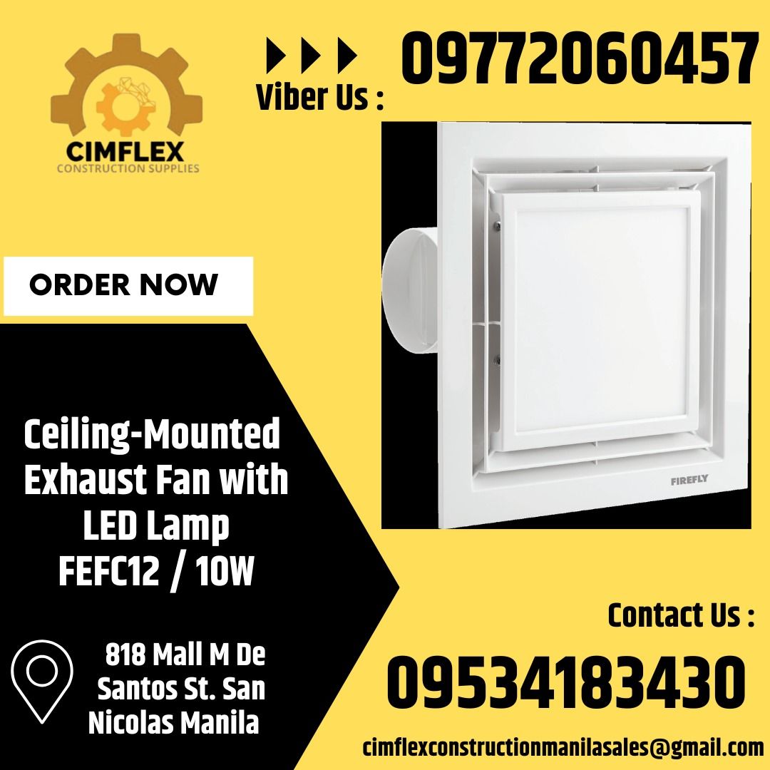 ceiling mounted exhaust fan with LED lamp (Category: Lighting & Studio Equipment) located in Manila. Submitted by cimflexcon63754 (Listing ID 1363745654, Image 1). Description: ceiling mounted exhaust fan with LED lamp = = Available here at CIMFLEX CONSTRUCTION SUPPLIES. Call or Message us to order! Details on the bio 👆 #cimflexcosntructionsupplies #cimflexconstruction #cimflex #hardware #constructiontools #hardwaretools #industrialtools #binond