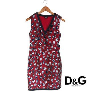 Dolce &Gabbana|Leaf Pattern  V-Neck Sleeveless with Shoulder Epaulet Belted Shift Dress