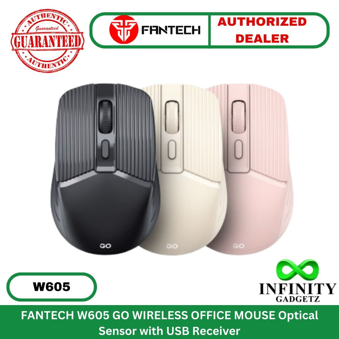 FANTECH W605 GO WIRELESS OFFICE MOUSE Optical Sensor with USB Receiver (Category: Mouse & Mousepads) located in Manila. Submitted by infinitygadgetzph (Listing ID 1363794284, Image 1). Description: 🟩Authentic 🟩Authorized Dealer of Fantech 🟩Sealed and Brand New 🟩With 1 Month Warranty (Must keep the complete box/carton for warranty claim) SPECIFICATIONS & FEATURES: Features: 🟩Lightweight and portable 🟩Long Lasting battery life 🟩Plug-and-play