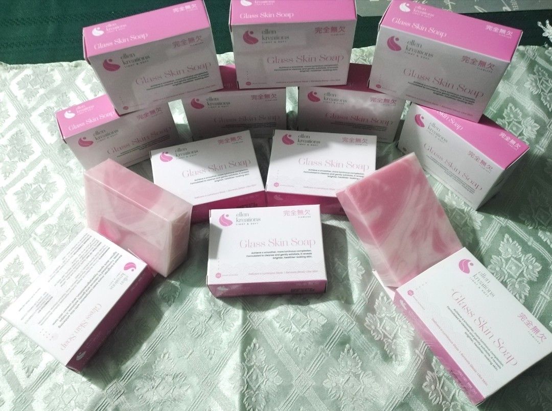 Glass Skin Soap (Category: Bath) located in Taguig. Submitted by juls0607 (Listing ID 1363857824, Image 2). Description: Glass Skin Soap @ 190.00 per pc. 120grams as packed Reveal a brighter, more even complexion w/ this whitening soap. Formulated to cleanse and gently exfoliate, it helps lighten dark spots, hyperpigmentation and uneven skin tone. Ellen Kreations delivers a luminous GLOW / reveals GLASS-LIKE SKIN.