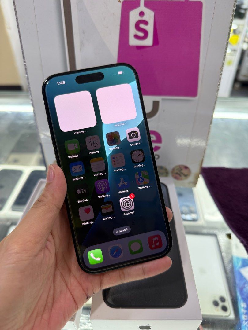 iphone 15 pro 128gb smartlocked 2ndhand (Category: iPhone 15 Series) located in Cainta. Submitted by vine_gadget_shop (Listing ID 1363789996, Image 3). Description: iphone 15 pro 128gb smartlocked 2ndhand with box and cord replaced warranty until august 2025 pick up store greenhills shopping center we accept trade in we accepy credit card and ggives installment we do cod and door to door we ship nationwide for fast transaction call 09277368323 lo