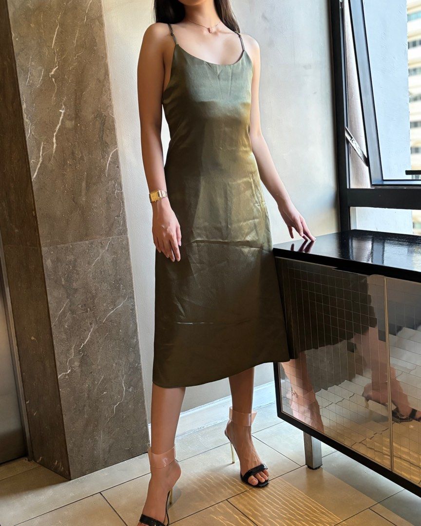 Olive Satin Slip Dress (Category: Dresses) located in Santa Rosa. Submitted by zeanne (Listing ID 1363868638, Image 3). Description: Made to move, made to turn heads. Let the silhouette speak for you..
