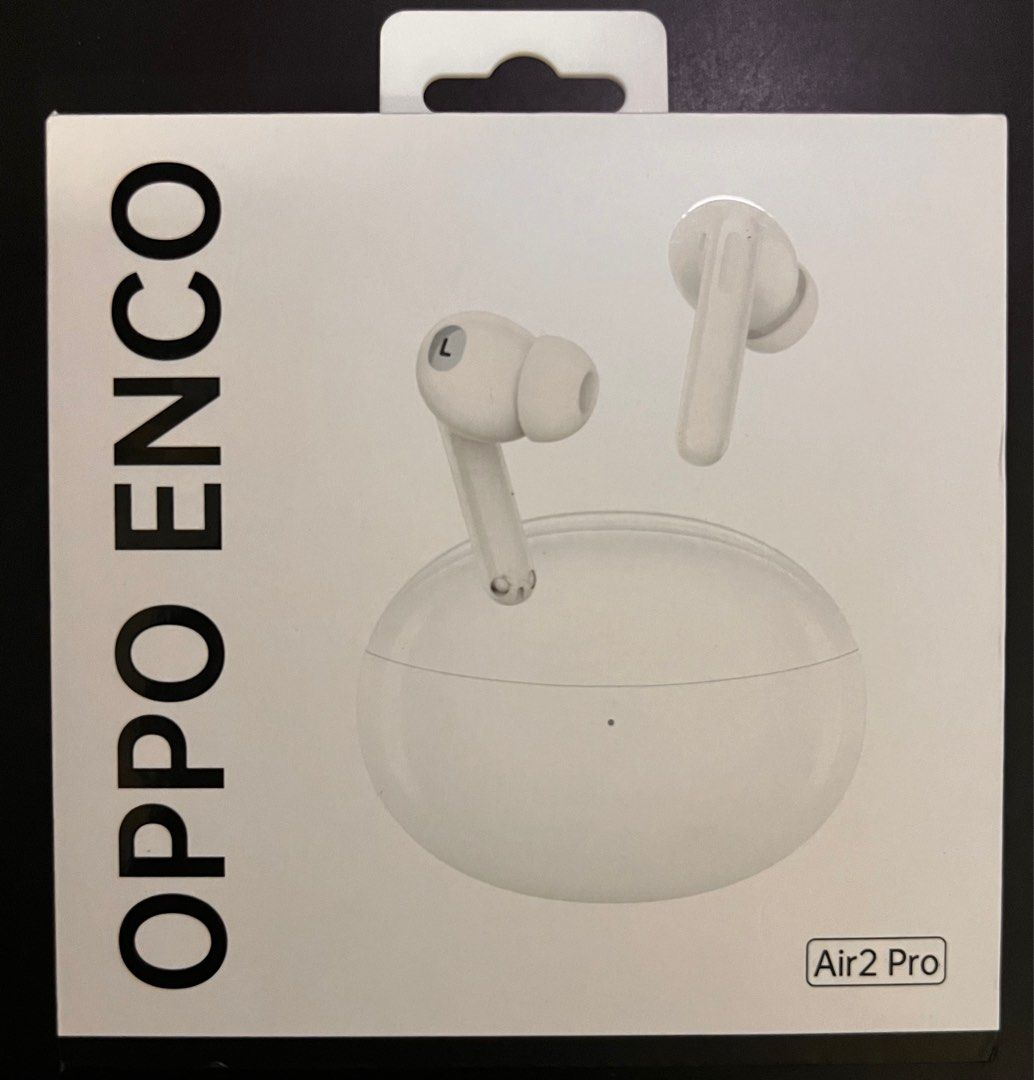 Oppo Enco Air2 Pro (Category: Earphones) located in Singapore. Submitted by ZhuoAnn (Listing ID 1363796882, Image 1). Description: OPPO ENCO with 2 new pair of earpiece rubber tips in box for hygiene purposes. Refractive bubble case 12.4 mm titanized diaphragm driver Active nolse cancellation Al noise cancellation for calls Up to 28 hours of listening time Binaural low-latency with Bluetooth® 5.2 transmission.