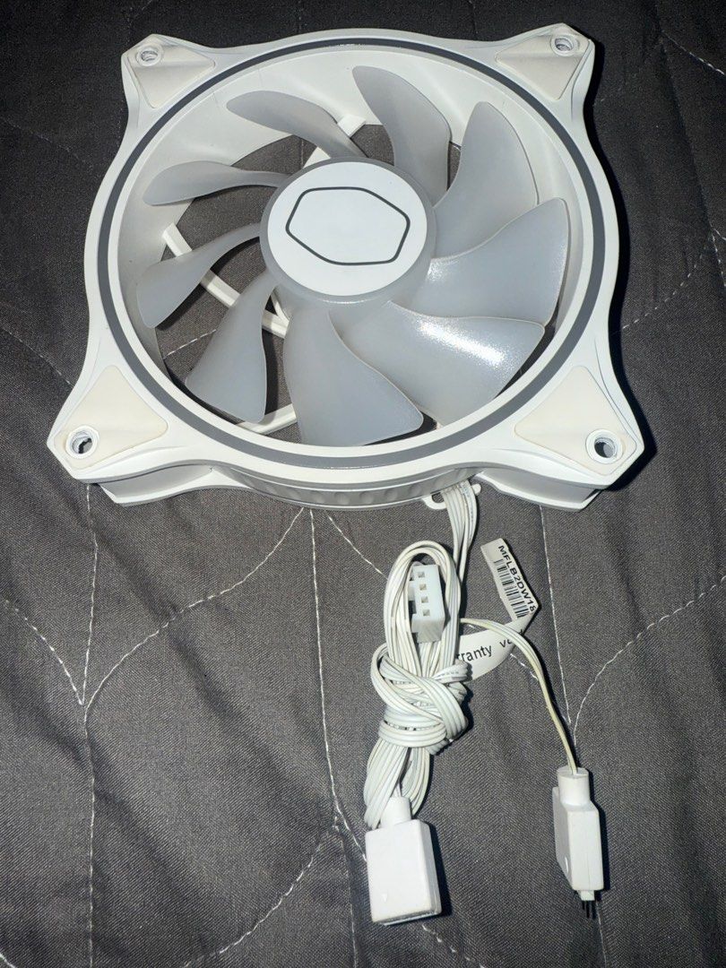 Pc parts (Category: Computer Parts) located in Pasig City. Submitted by docbal (Listing ID 1363784798, Image 3). Description: Cooler Master MASTERFAN MF120 HALO 3 in 1 120mm WHITE EDITION ARGB Gaming CPU Cooling Fan 6 fans (3 fans per kit); with BOX; fan hub P4,000 for the 2 kits Corsair VENGEANCE RGB RT 16GB (4 x 8GB) DDR4 DRAM 3200MHz CL16 Memory Kit – White for AMD or Intel Compatible 4pcs; With BOX P5,500 for 4pcs total of 32gb DRAM ID Coolin