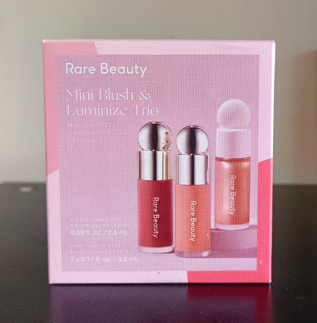 RARE BEAUTY MINI BLUSH & TRIO SET (Category: Makeup) located in Bacoor. Submitted by aesthetic.bloom_01 (Listing ID 1356679080, Image 1). Description: BRAND NEW RARE BEAUTY MINI BLUSH SET WITH BOX 2.5ML 3.2ML.