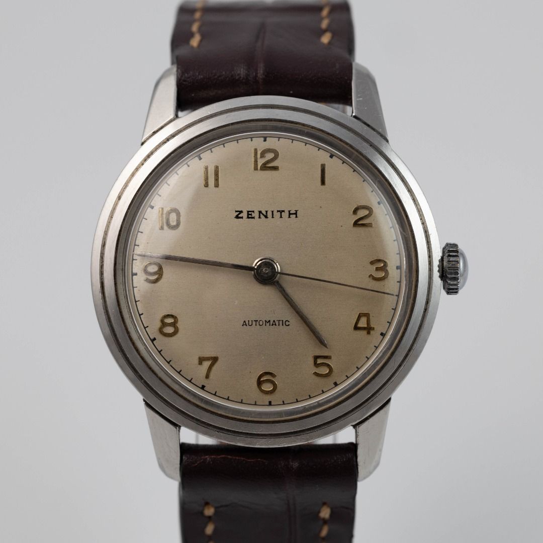 Rare Zenith's First Automatic Watch (Category: Luxury Watches) located in Las Pinas. Submitted by collectiblewatchesmanila (Listing ID 1349348744, Image 1). Description: Used with care. Flaws, if any, are barely noticeable. * Automatic Movement * Model Type: Military * Case Diameter: 35mm * Crystal: Plexiglass * Year Model: 1950's * All Original Watch Head * With Aftermarket Leather Strap * In Good Working Condition * Newly Serviced.